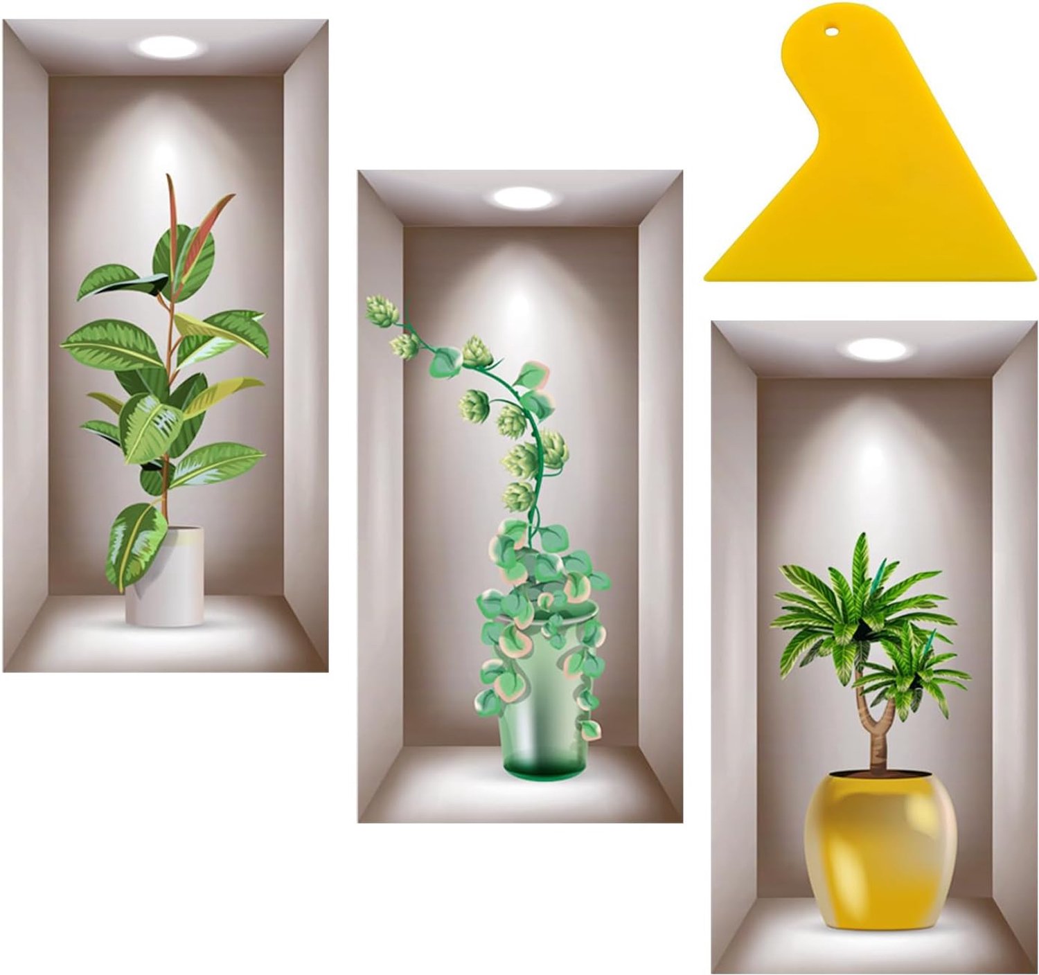 muurstickers 20 x 40 cm - driedimensionale potplanten - stevig hechtend - creëer een elegante sfeer - 3 stuks - Vemera