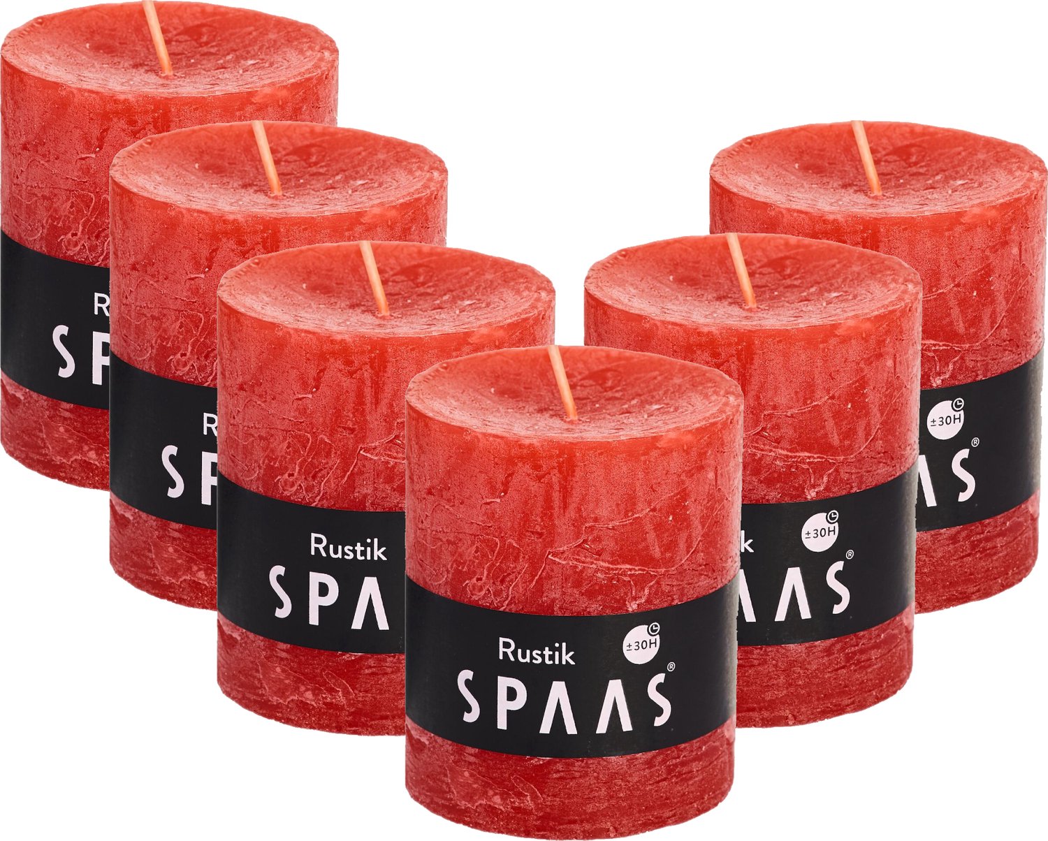 SPAAS Rustieke Stompkaarsen 70/80 mm - Rood - circa 30u - 6 stuks