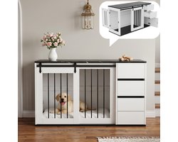 Hondenbench / Hondenbench meubel / Benchmeubel 140x60x87 cm – Marmerlook – Bench & Opbergmeubel voor Binnen – MDF/Metal / Wit