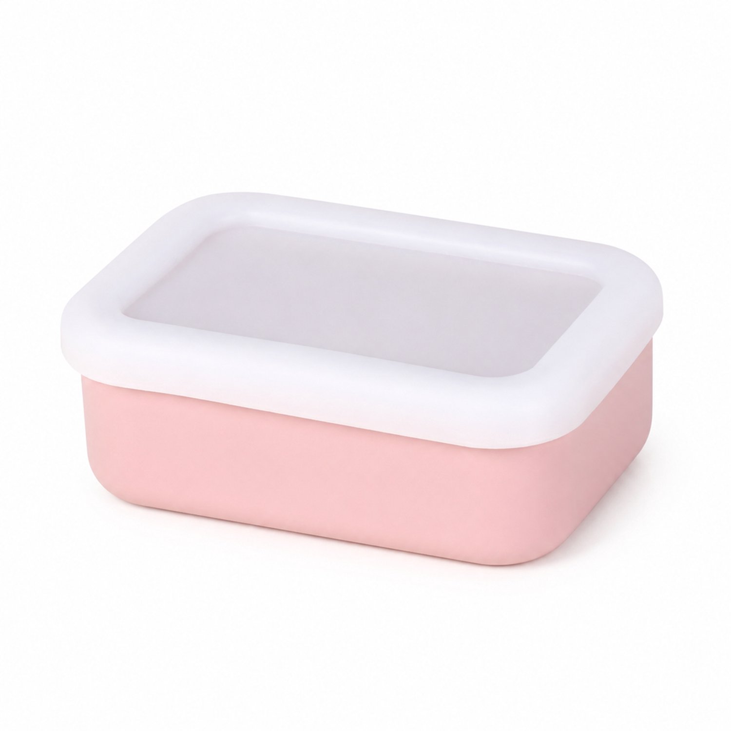 Broodtrommel van siliconen, 250 ml, rechthoekig met één vak, roze bak met licht deksel, geschikt voor gebruik in de magnetron