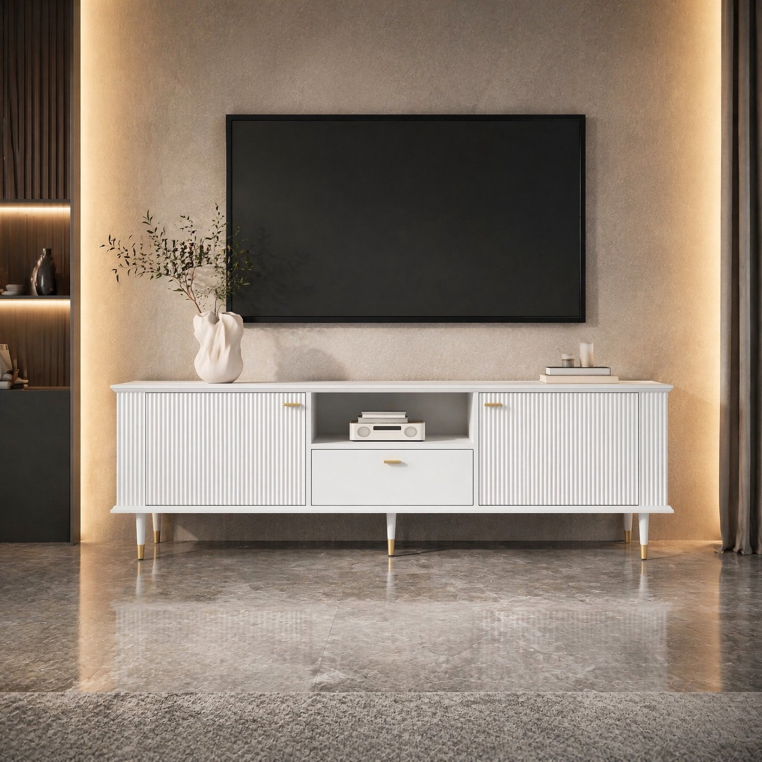 Maisentiel TV-meubel 170 x 36 x 54 cm met soft-close, MDF, wit met gouden details