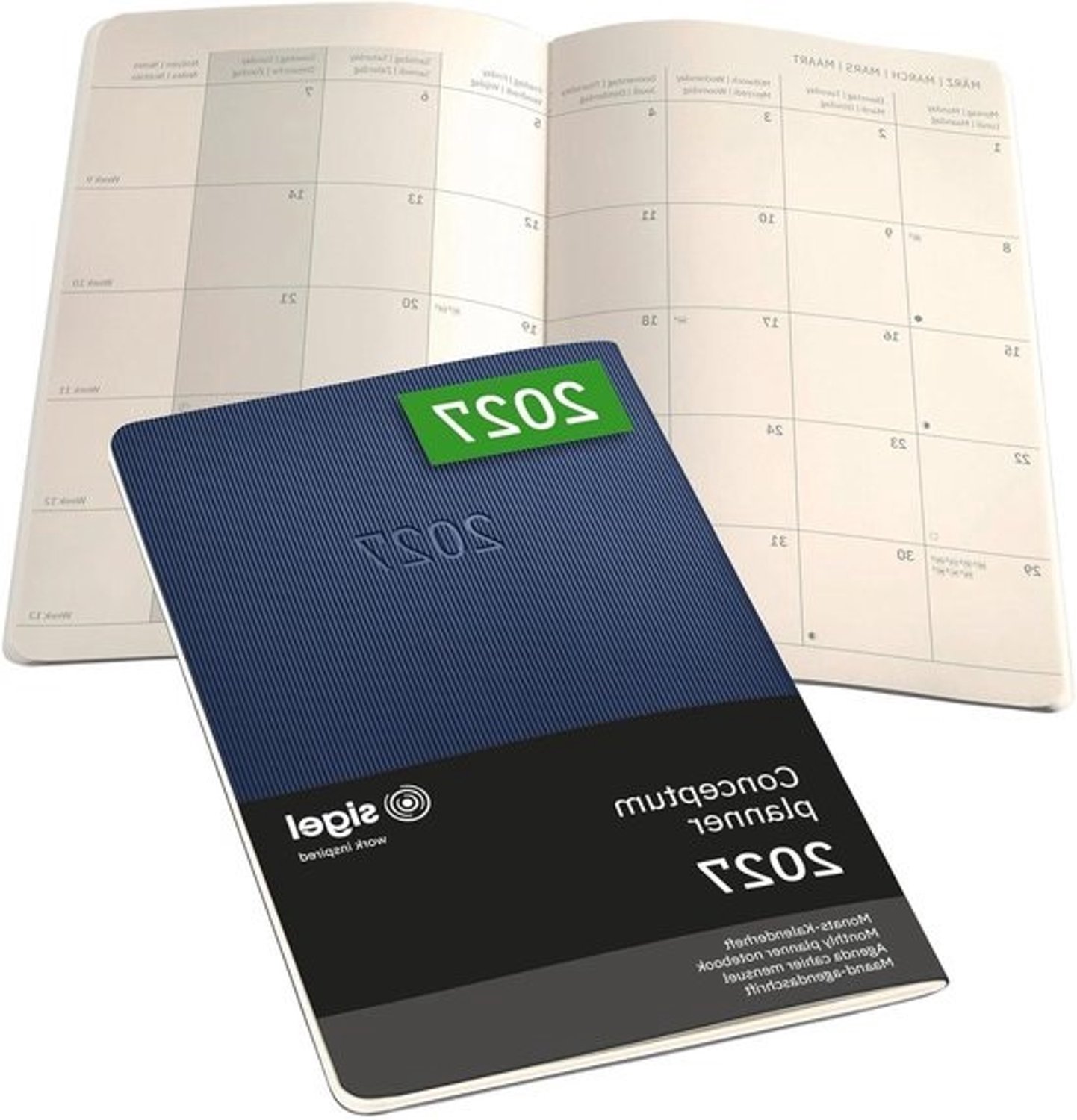 Maandkalender Conceptum - Planner 2027 - Afspraken Overzichtelijk Plannen - Softcover met structuur - A5 Formaat - Donkerblauw