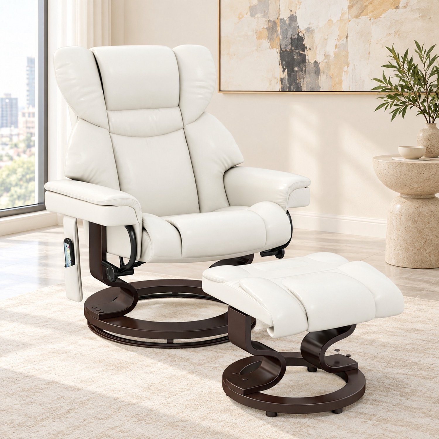 CHICFURN Relaxfauteuil - Elektrische massage - Draaibaar met hocker - Crèmewit