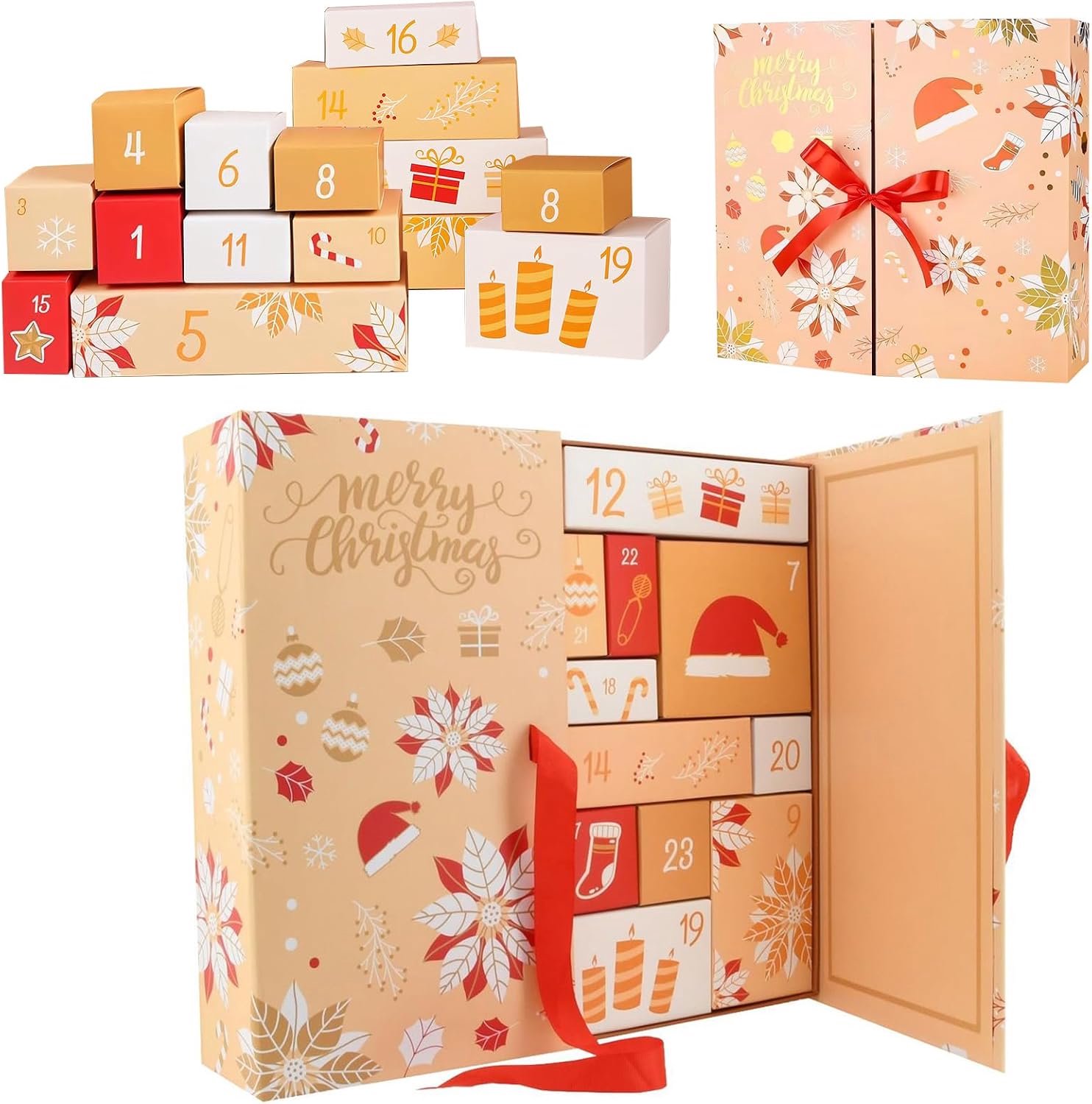 Adventskalender 2026 - adventskalenderdoos - 24 vulbare kerstcadeaudoosjes, vulbare adventskalender / doosjes voor kerstaftelkalender (geel)