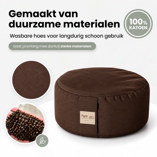 Ryce® MeditatieKussen - Yoga - Katoen - Boekweit - Bruin — afbeelding 5