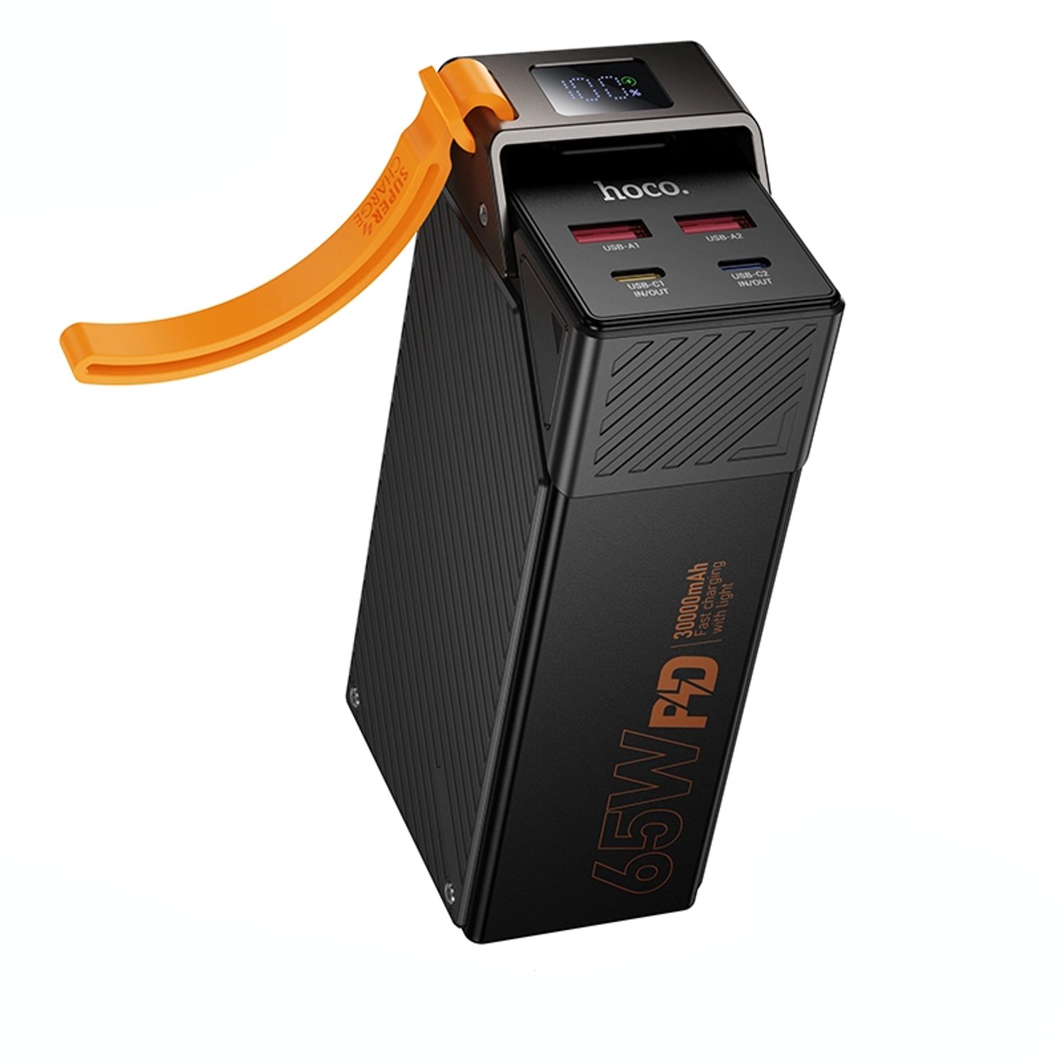 Hoco Powerbank 30000 mAh - Zwart - 65W PD Snellader met 2x USB-C en 2x USB-A - Geschikt voor Laptops, Smartphones en Tablets - LED-indicator