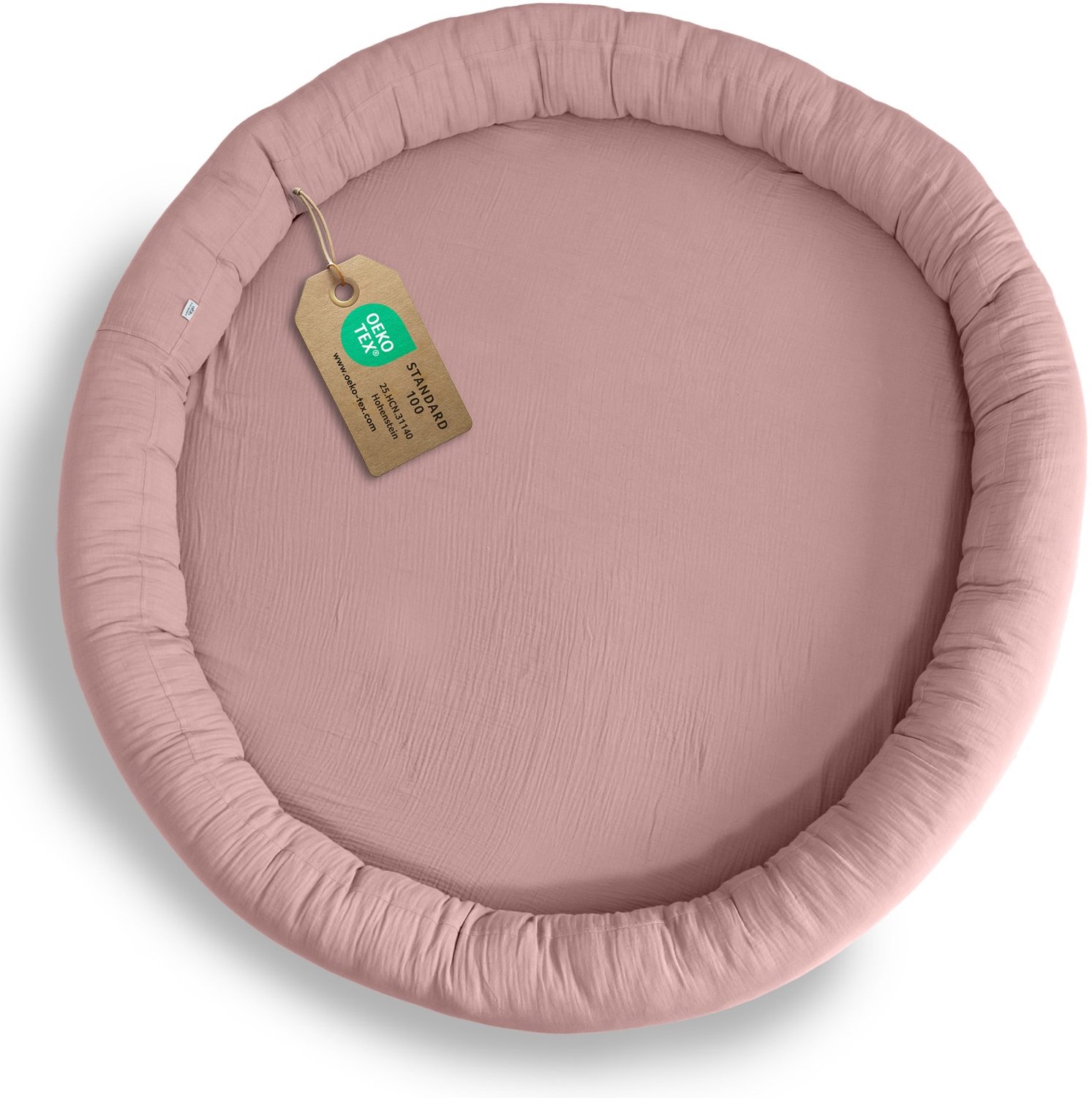 LILIMAUS Vloerkussen rond kinderkamer - groot zitkussen voor kinderen - ca. 90 cm - mousseline katoen - poederroze