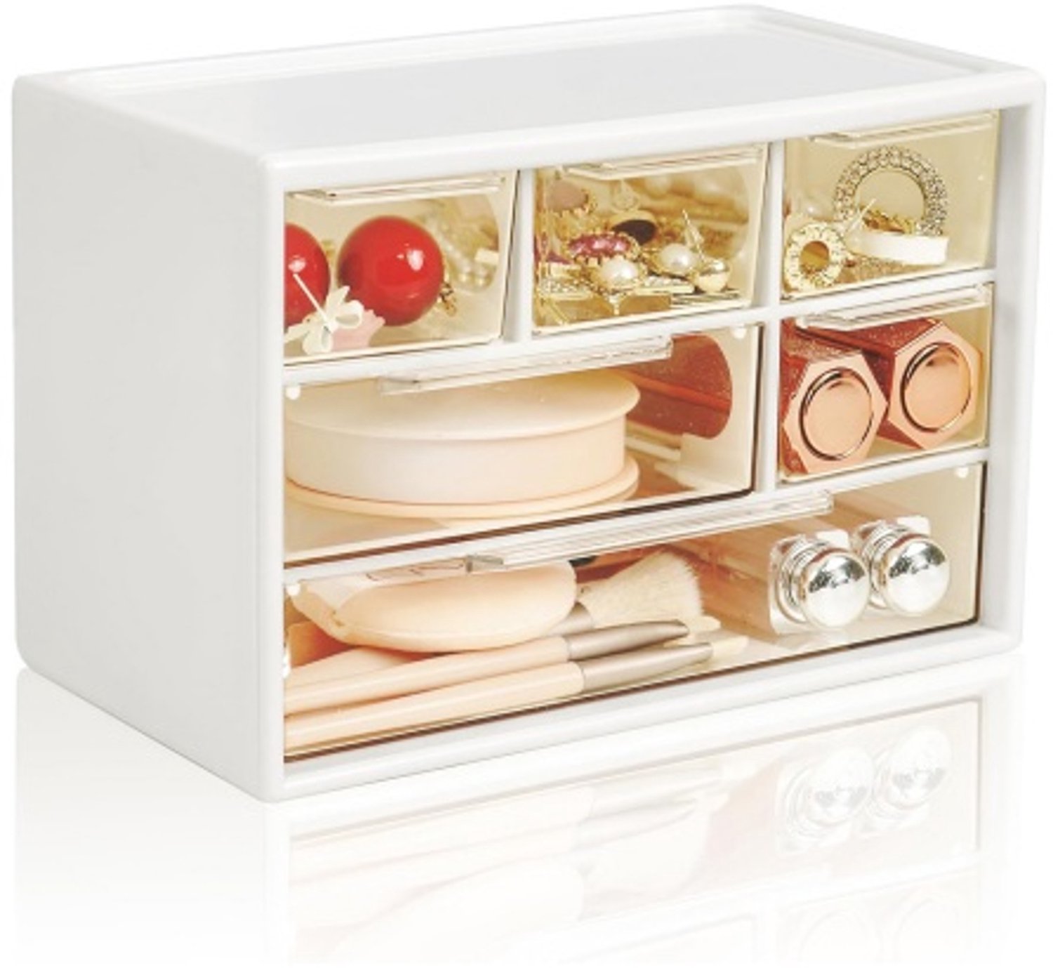 Bureau organizer–6 vakken met lades wit–Voor kantoor en make-up