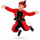 Cheqo® Pietenpak Kind 110-116 - Zwart Rood - Sinterklaas Verkleedkleding - Pieten Kostuum voor Kinderen - Pietenpak voor Jongens en Meisjes - Verkleden als Piet - Jasje en Pofbroek met Pietenmuts - Verkleedset - Pakjesavond en Intocht - 5-6 Jaar