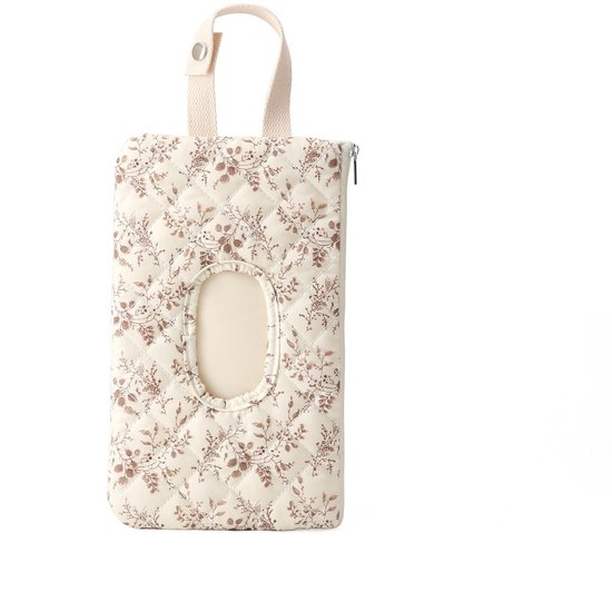Gewatteerde opbergtas voor babydoekjes, luiertas met bloemenprint, draagbare gewatteerde tas voor doekjes, geschikt voor in de auto en kinderwagen.Bruine bladeren