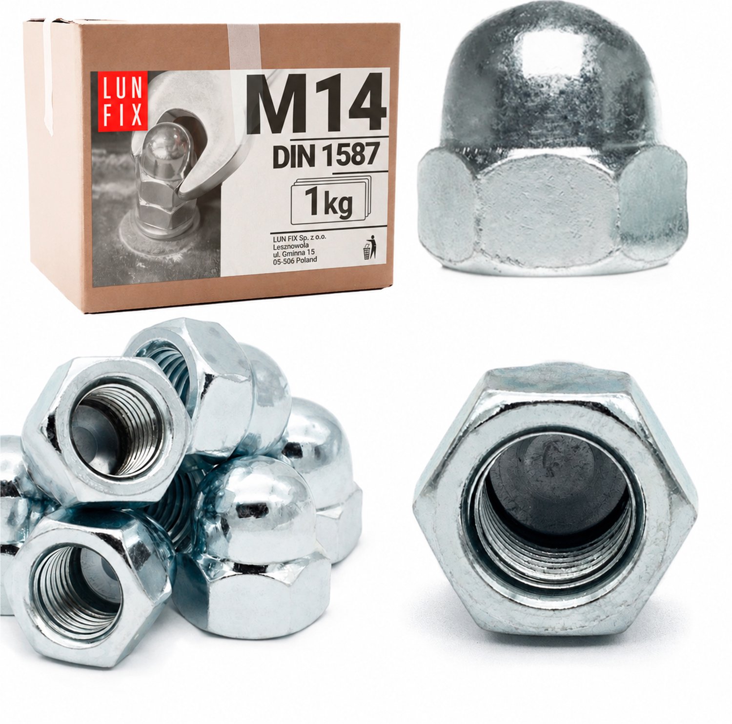 Hutmuttern M14 - 1Kg (ca. 24 Stk.) - DIN 1587 - hoge vorm - verzinkt staal - afdekmuttern voor schroefstangen