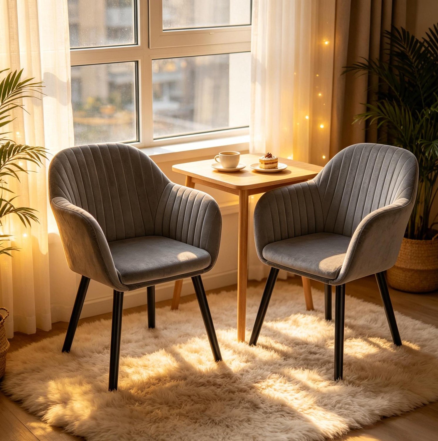 CHICFURN Eetkamerstoel - Met armleuningen - Set van 2 - Donkergrijs Zwart