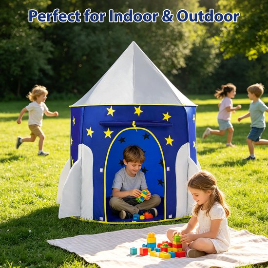 Kinderspeeltent - Rakettent - Babytent voor binnen - Blauwe ruimtecapsuletent - Cadeau voor kinderen - Feestdecoratie — afbeelding 5