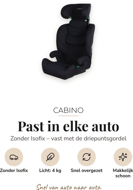 Cabino Nexus Autostoel – 100 tot 150 cm – Groep 2/3 – i-Size – Gordelbevestiging – Zwart — afbeelding 5