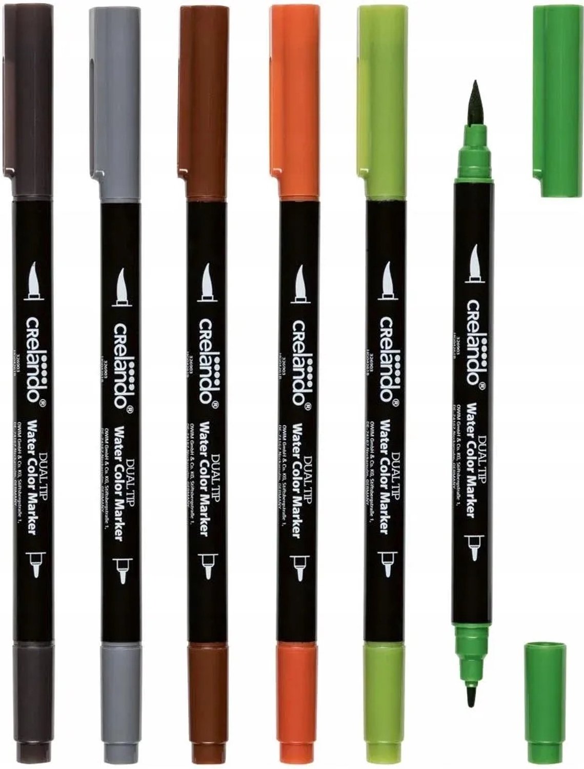 Crelando Aquarel Stiften Set - 6 Donkere Kleuren met Dubbele Punt