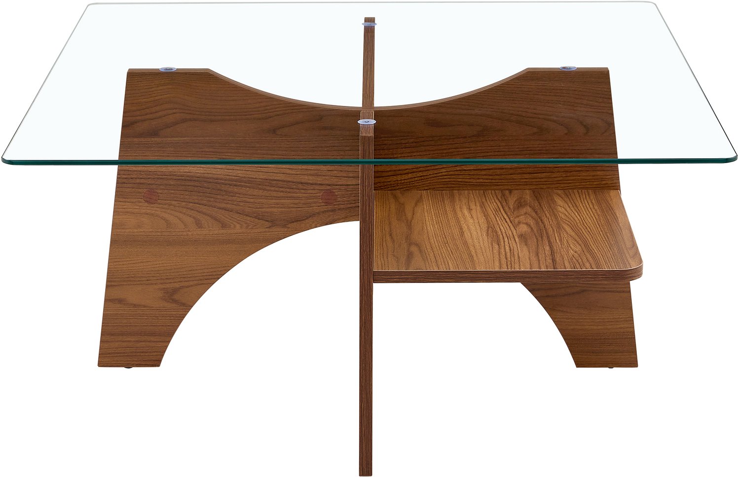 SONNENH Vierkante glazen salontafel met open vak - MDF walnootlook - 80 x 80 x 40 cm Walnootlook en transparant
