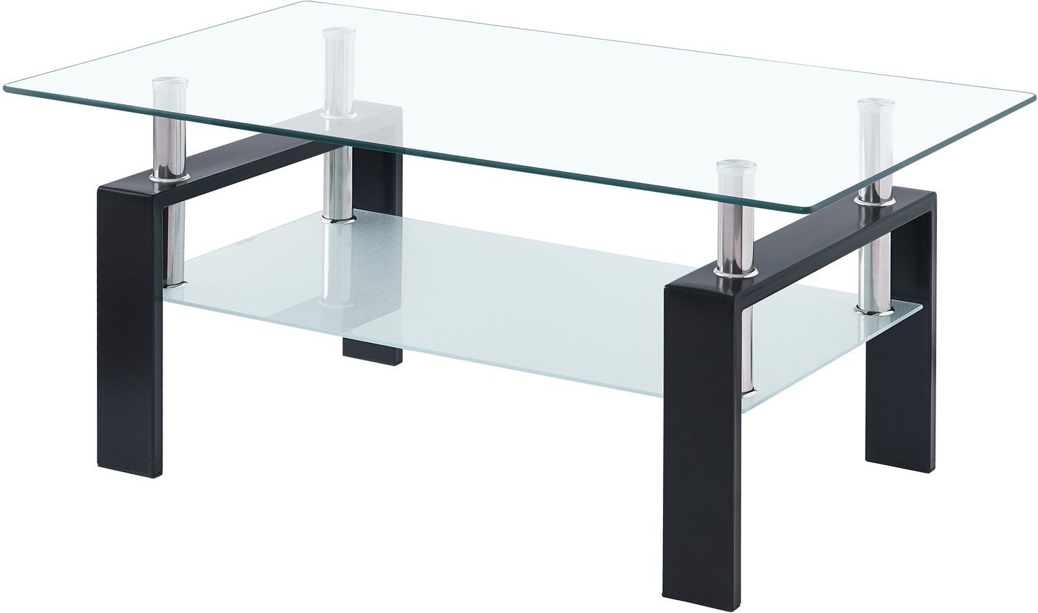 SONNENH Glazen salontafel met onderste glazen legplank - Zwart en transparant - 100 x 60 x 44 cm