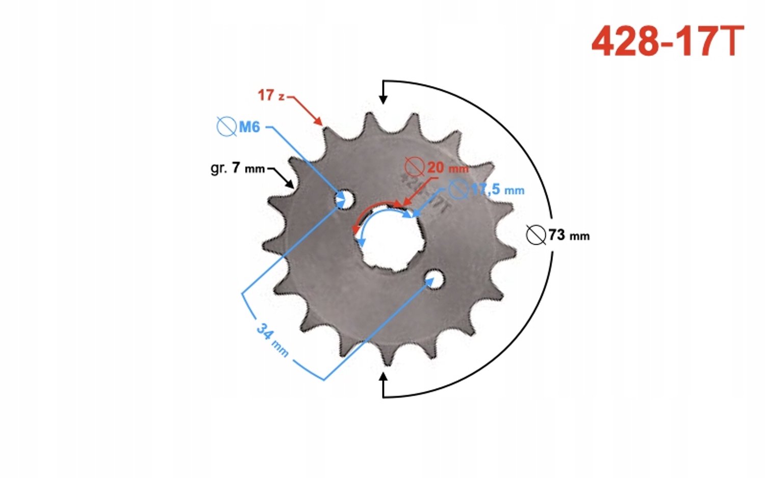 Moretti Voorste Tandwiel 17T 428 voor Barton TZ125