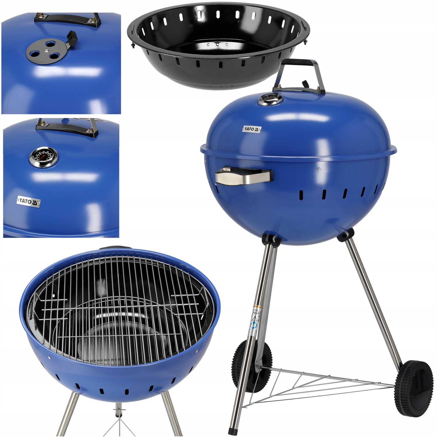 Yato Ronde Houtskool BBQ Grill met Deksel - Blauw, 54cm Rooster