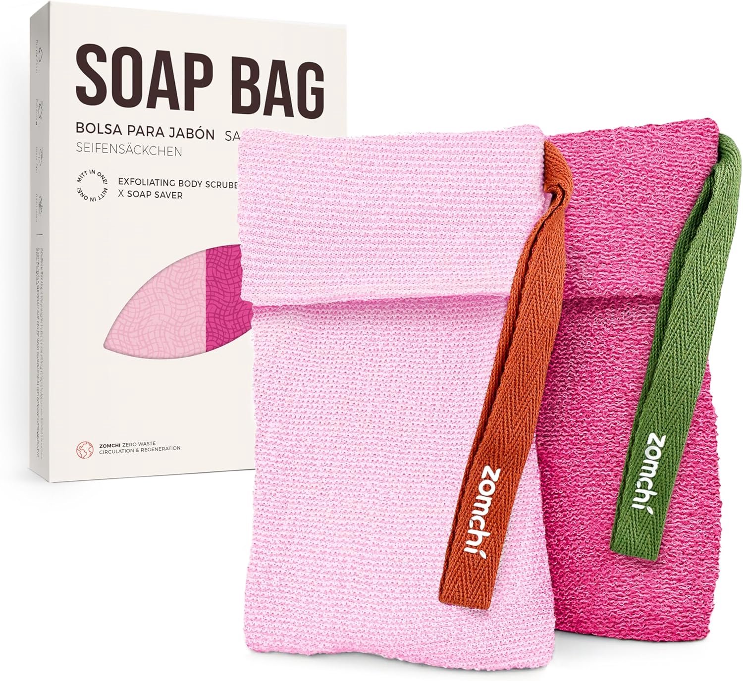 SnelShoppen - Exfoliërende Zeepzakjes Set van 2 - Roze - Zachte en Ruwe Textuur - Perfect voor Douche Gel en Scrubs - Ideaal voor Droge Huidschilfers