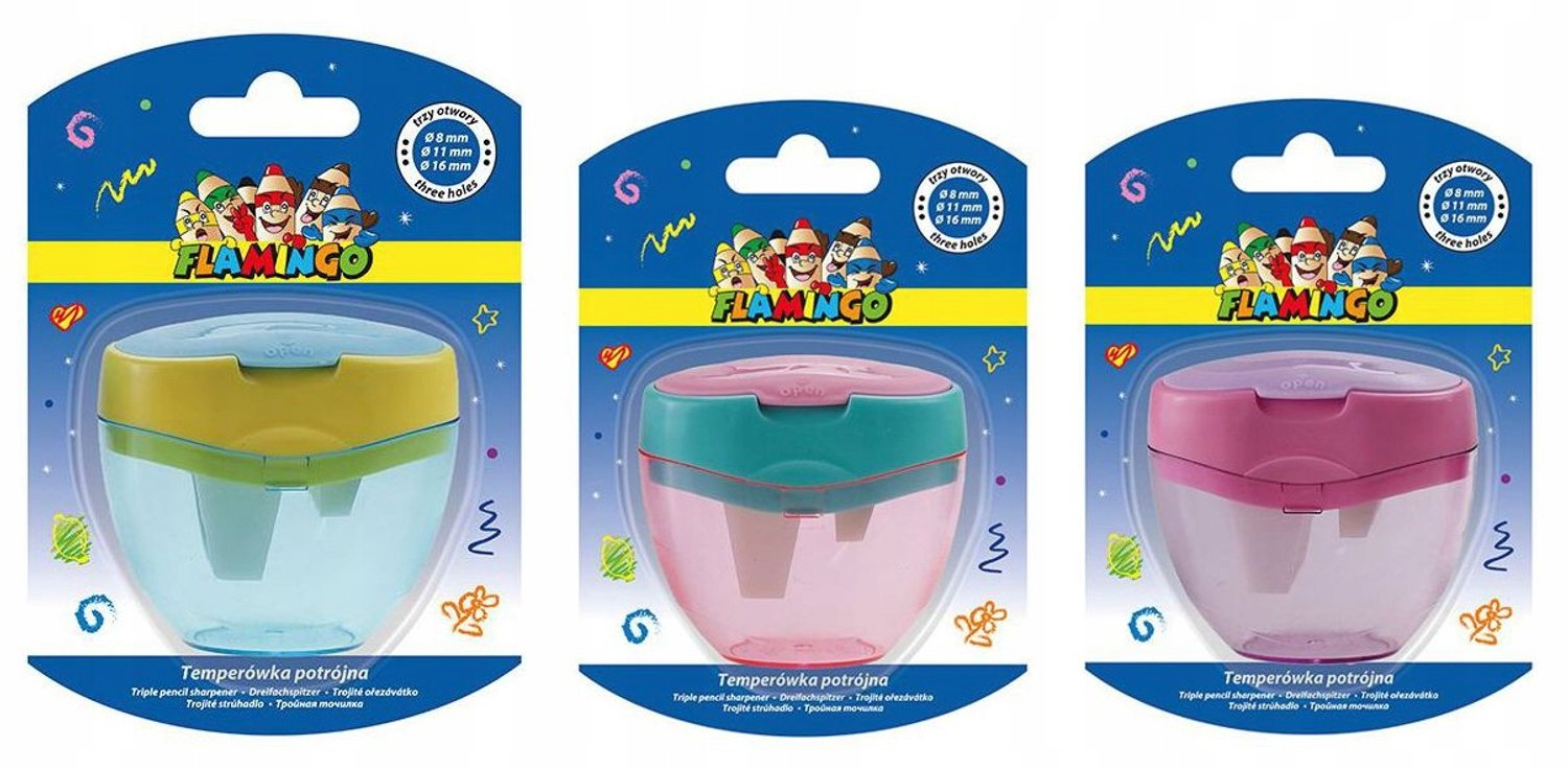 Pastel potloodenslijper met opvangbakje, Flamingo, 3 maten