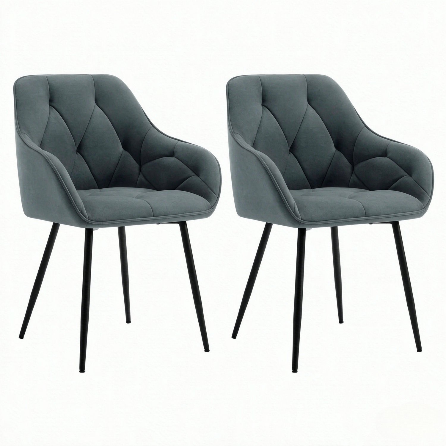 SONNENH Eetkamerstoelen set van 2 - Velvet - Armleuningen en metalen poten - Donkergrijs