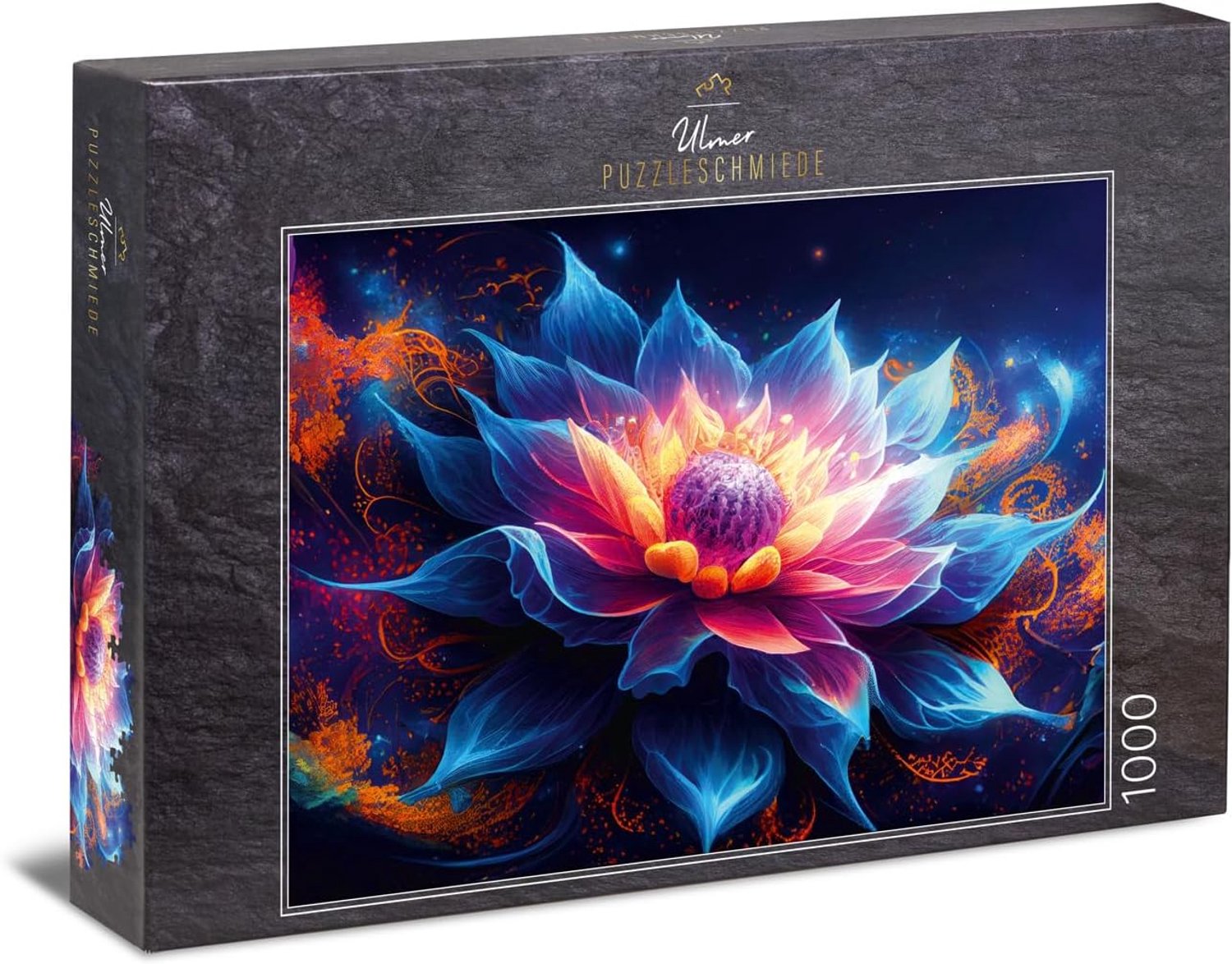 Ulmer Puzzleschmiede - 1000 pieces puzzle "Lotus Nova", the fantastic lotus flower in the universe, eye-catching puzzle for adults from the puzzle col
