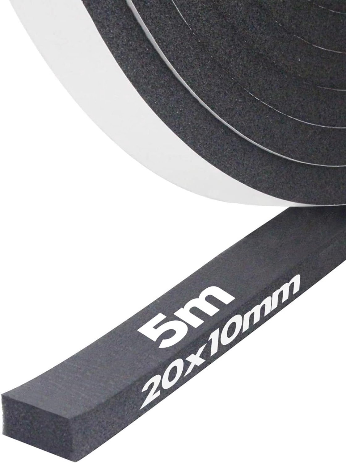 SnelShoppen - Zelfklevende Isolatietape 20mm x 10mm x 5m, Foam Rubber, Weerbestendig, Geluiddempend voor Deuren en Ramen