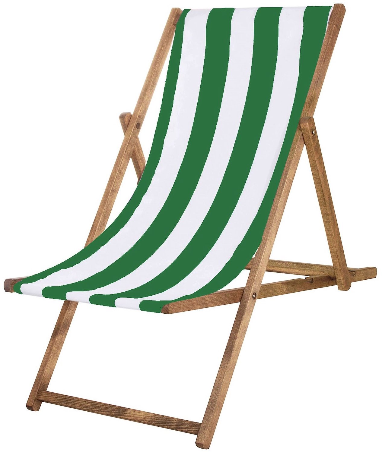 Houten ligstoel, opvouwbaar, groen gestreept, voor tuin en strand