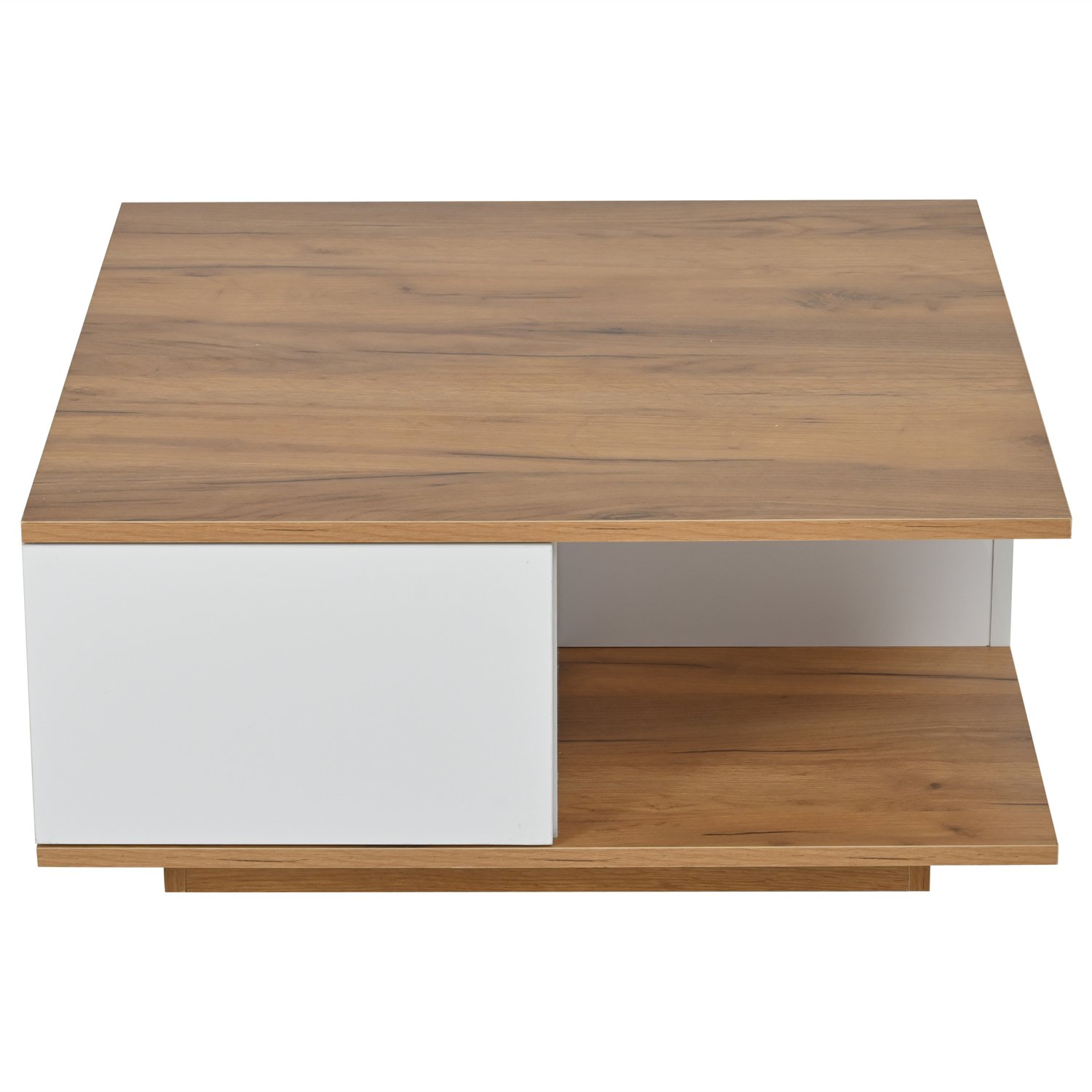 SONNENH Salontafel - Drie laden en halfopen vak - 70 x 70 x 31,5 cm - Wit/houtlook