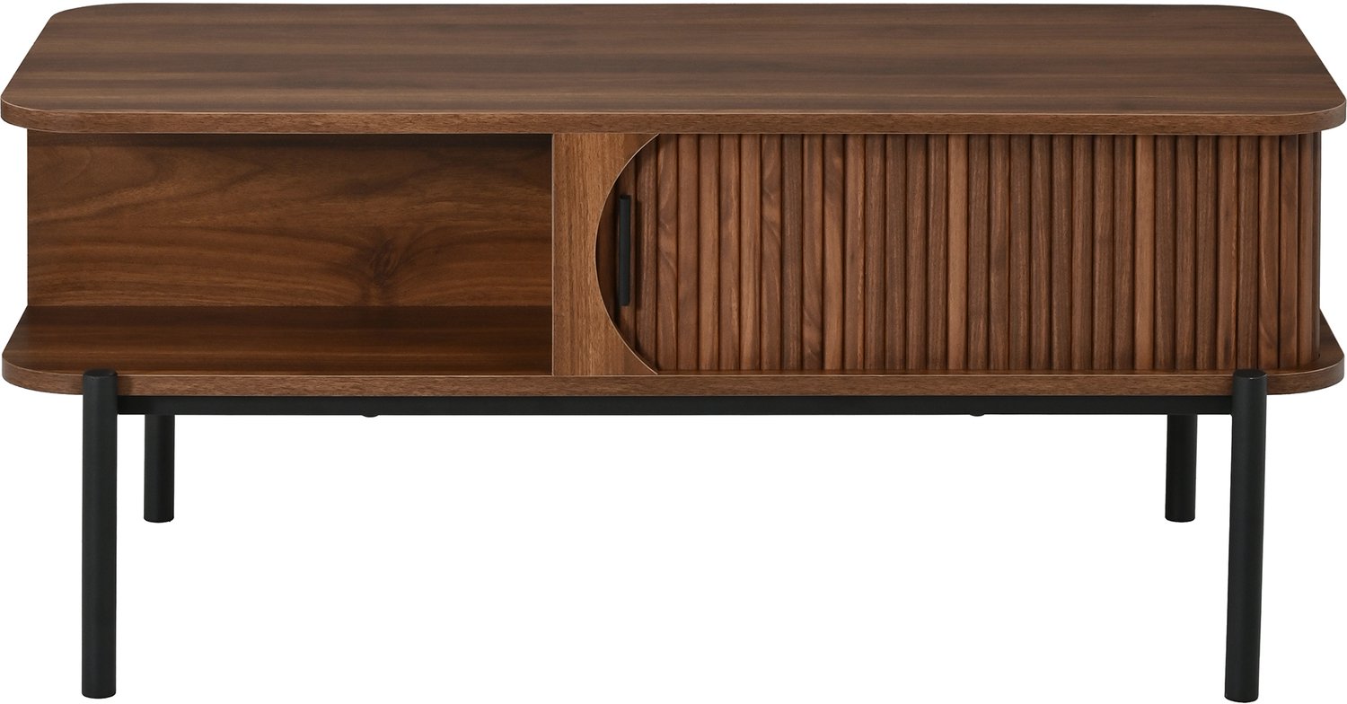 SONNENH Salontafel - Schuifdeuren en twee open zijvakken - 100 x 45 x 43 cm - Walnootlook/zwart