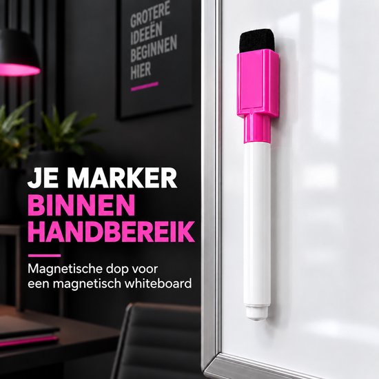 BlackBear Whiteboardmarkers - Roze - 4 stuks - Met rood-wit-blauwe wisser - Magnetische dop met wissertje - Droog uitwisbaar