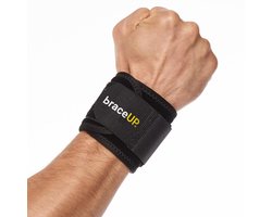 BraceUP Wrist Compression Strap and Wrist Bandage - Wristbands, Braces for Tendonitis, Tennis, Fitness, Training, One Size Adjustable (Black)