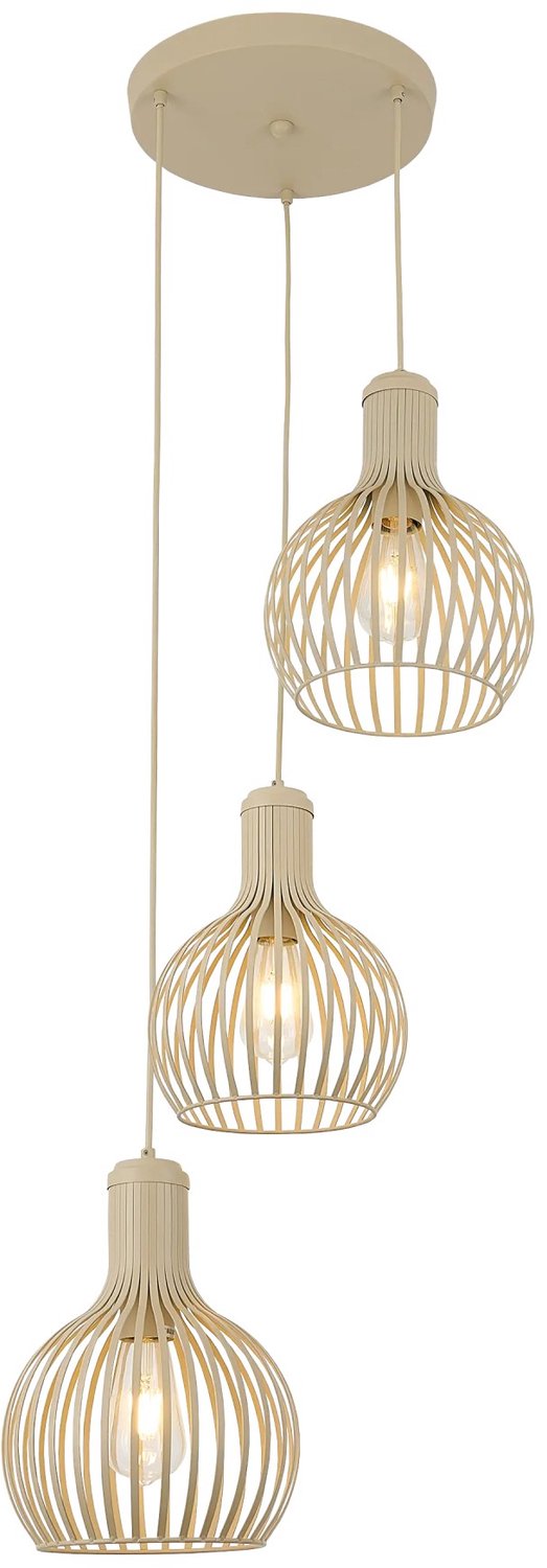 RAGA hanglamp uit de Deco-collectie, met 3 E27-fittingen, beige afwerking, lichtbron niet inbegrepen.