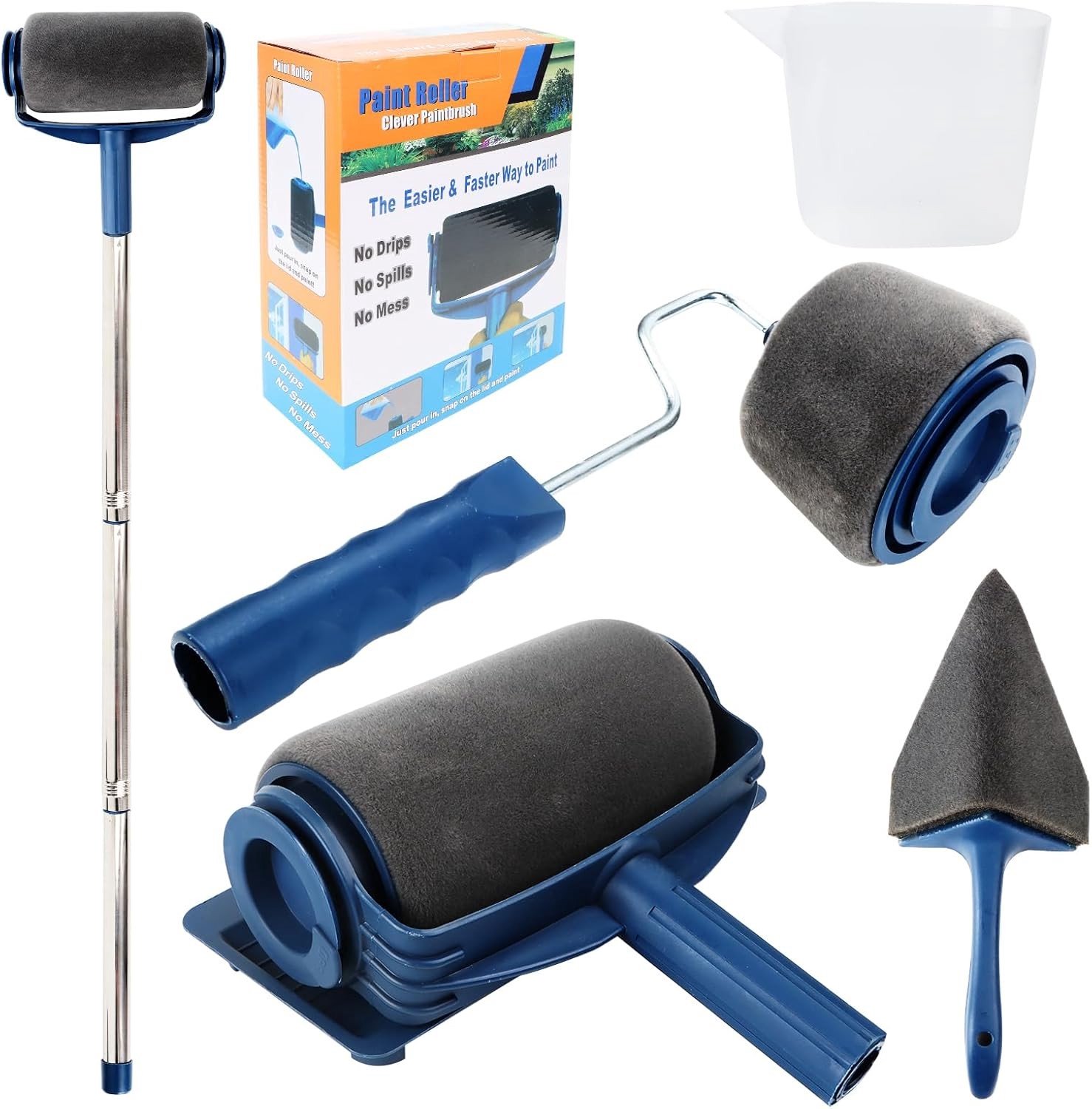 Complete Verfroller Set met Tank, Telescoopstang, Hoekroller en Kwast voor Muurverf, Perfect voor Thuis, Kantoor en School, Ideaal voor Plafonds en Wanden