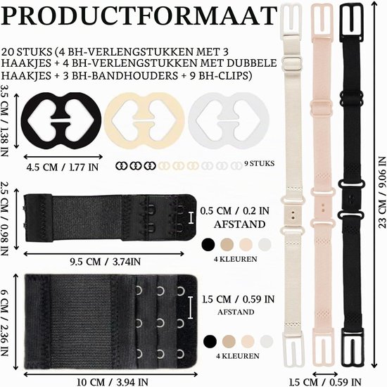 Pack van 20 Bh-verlengstukken met 2 en 3 haken, verstelbare bh-bandjes voor dagelijks gebruik, diverse combinaties en antislip sluitingen voor dames en meisjes — afbeelding 5