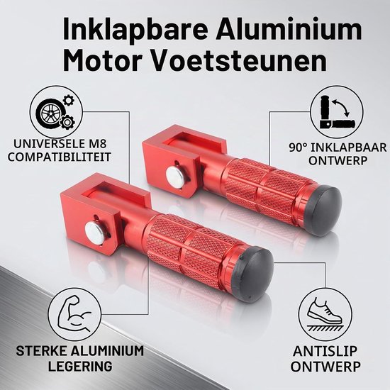 Vouwbare Voetsteunen voor Motorrijders - Universele Aluminium Voetsteunen voor ATV, UTV en Go Kart - Antislip en Duurzaam (Rood) — afbeelding 2