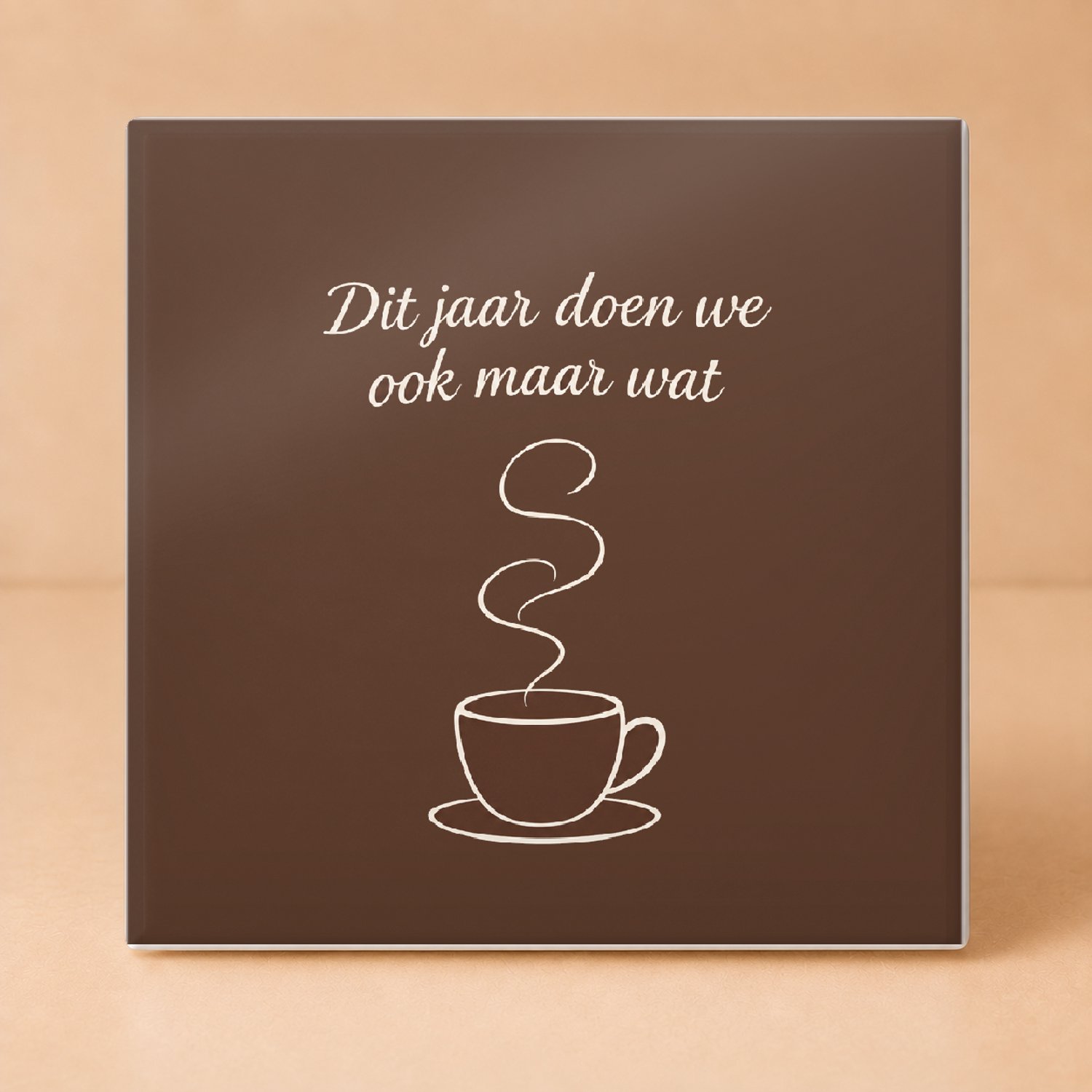 Bedruk King Minimalistische Nieuw Jaar Zelfde Chaos Tegel – Strakke One-Line Art Muurdecoratie voor Liefhebbers van Humor - 11 x 11 cm Wit