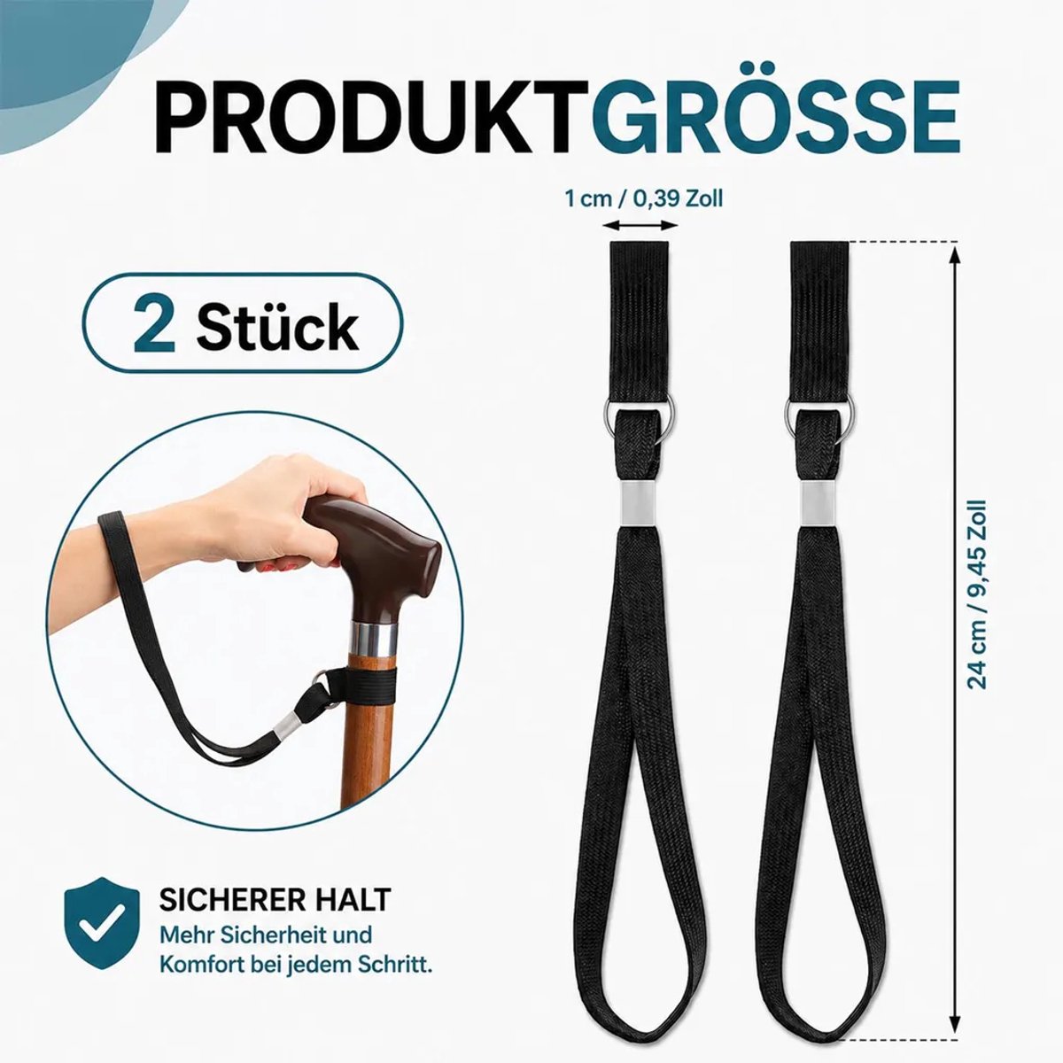 Een set van 2 verstelbare polsbandjes Geschikt voor wandelstokken, gemaakt van nylon, Geschikt voor een universele gesp, Geschikt voor wandelstokken en krukken, Geschikt voor een veilige bevestiging.