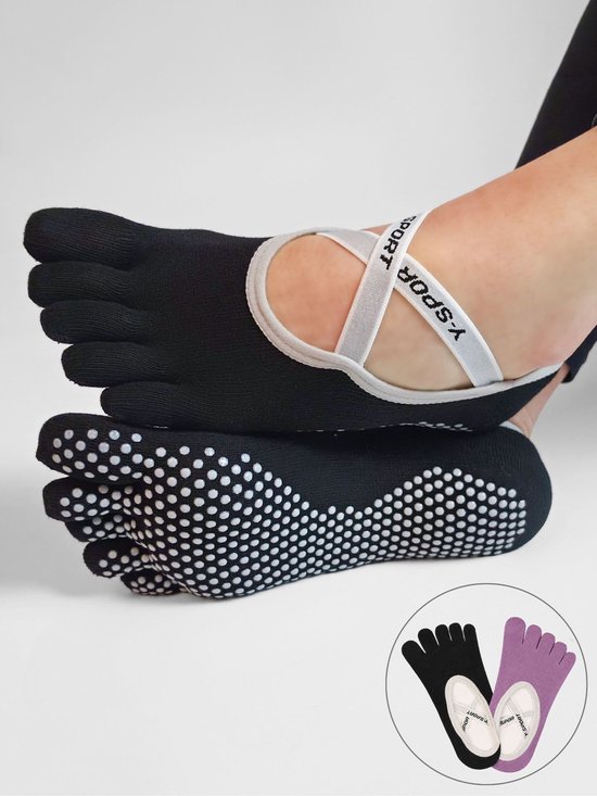5-Vinger Sokken voor Yoga | Katoen | Antislip | 2-Pack | Maat 36-41 — afbeelding 5