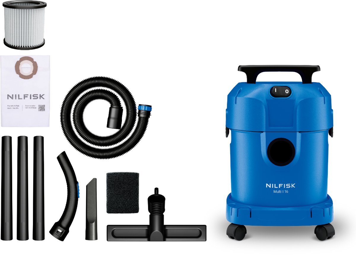 Nilfisk Multi I 16 Nat- & Droogzuiger 1100W - 16L Waterzuiger en Stofzuiger met Blaasfunctie - Voor Huis, Garage, Werkplaats & Auto