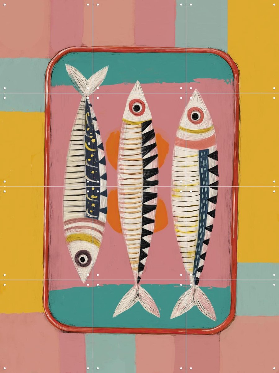 IXXI Sardines In Sunlight, Branka Kodžoman - 60 x 80 cm - Gratis ophangtool - Grote wanddecoratie en posters - Speels, Kleurrijk, Illustraties