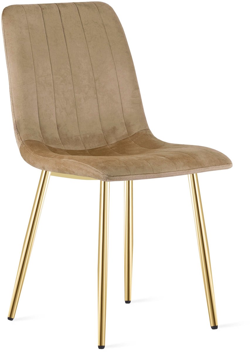 Eetkamerstoel LAVA - Bruin met Gouden Poten – Velvet Gestoffeerde Design Stoel – Comfortabele Stoel voor Eetkamer, Keuken en Woonkamer - 110 kg