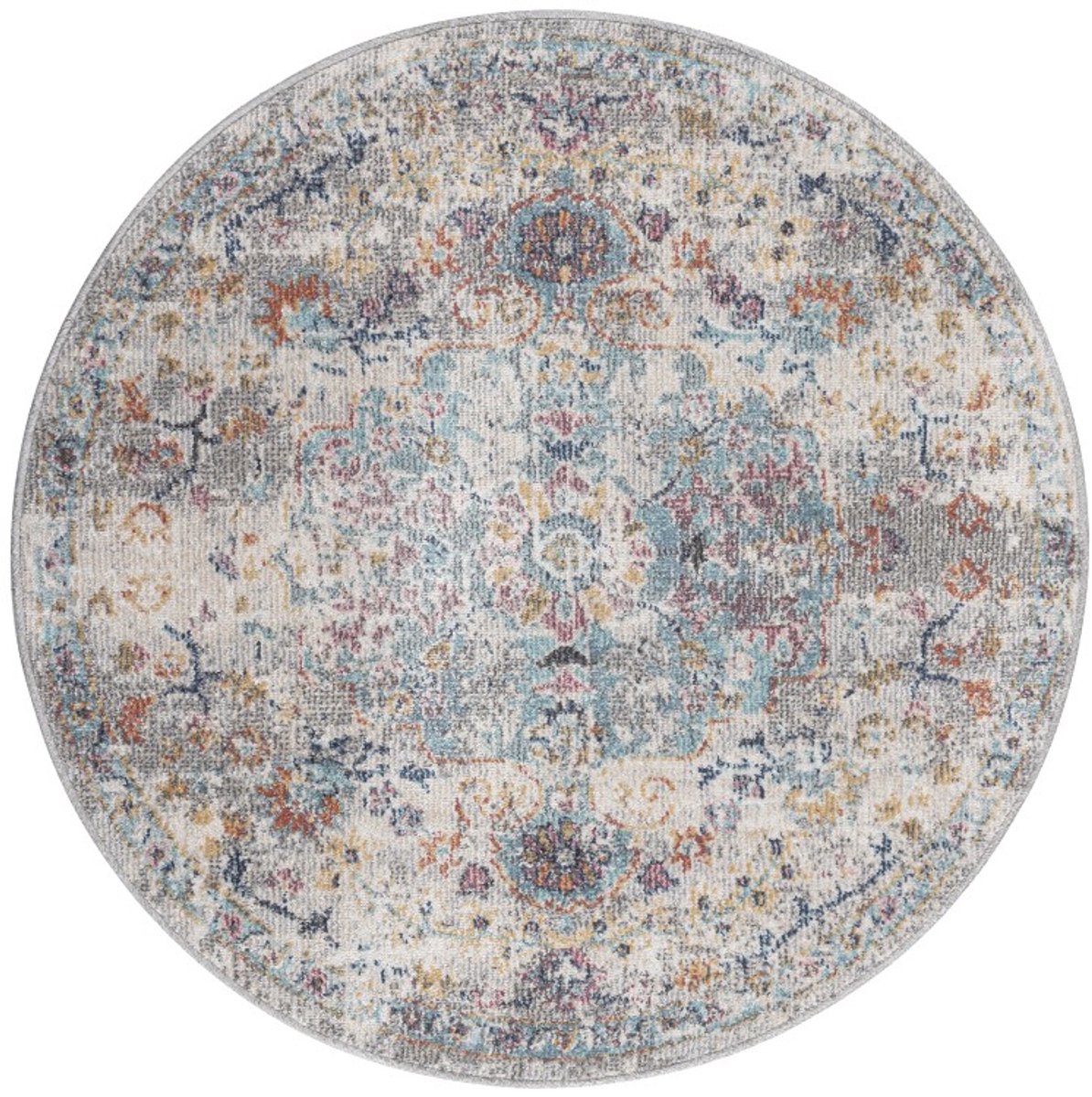 TapisTrend Designer tapijt Multicolor 120 cm rond Vintage oosters veelkleurig binnen-/buitenkleed met bloemenmedaillon voor woonkamer en terras