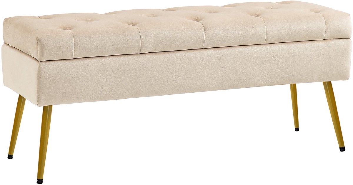 Homona Zitbank - Met opbergruimte en zachte bekleding - 102 x 35 x 43 cm - Beige