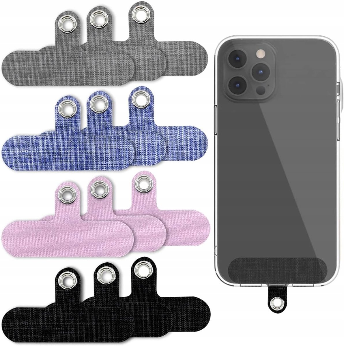 12x Telefoon Lanyard Lus - Canvas met Metalen Ring - 4 Kleuren