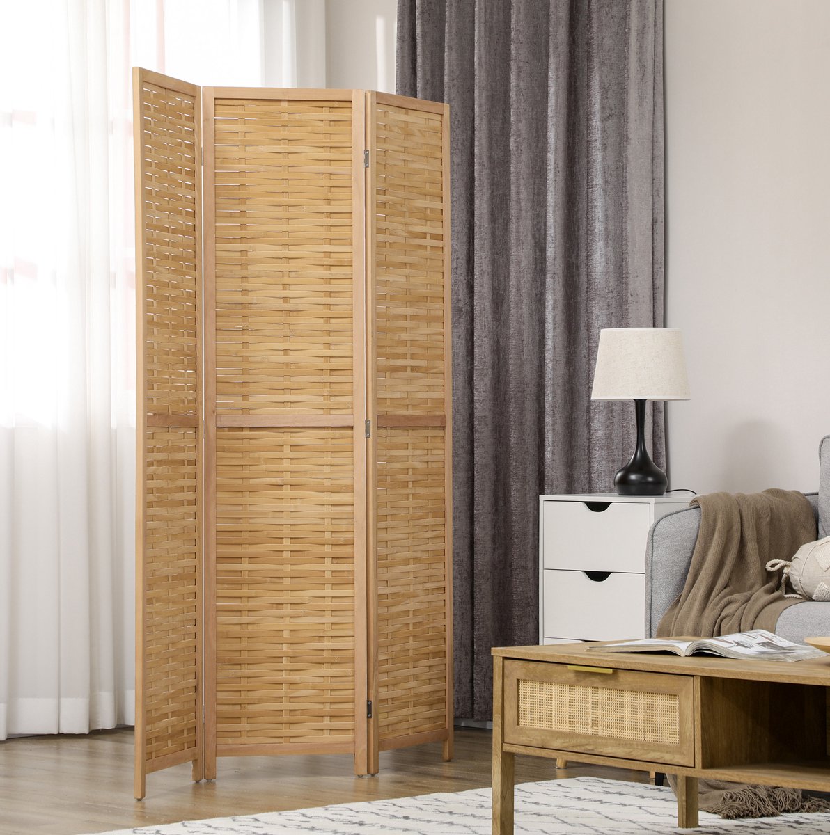 Paravent STILVORA – 3-Delig Opvouwbaar – 120 x 170 cm – Bamboe – Natuurhout – Flexibele Privacyverdeler Voor Woonkamer, Slaapkamer Of Thuiskantoor