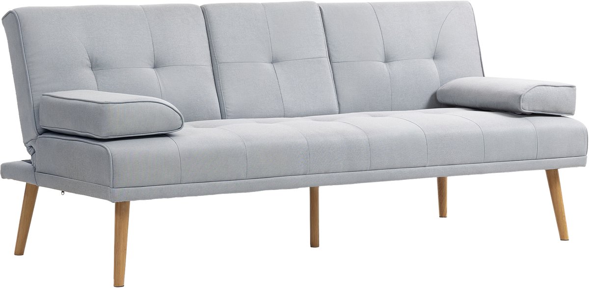 Homona Slaapbank 3-zits - Met uitklapbare tafel, bekerhouders en afneembare armleuningen - 181 x 95,5 x 42 cm - Lichtgrijs
