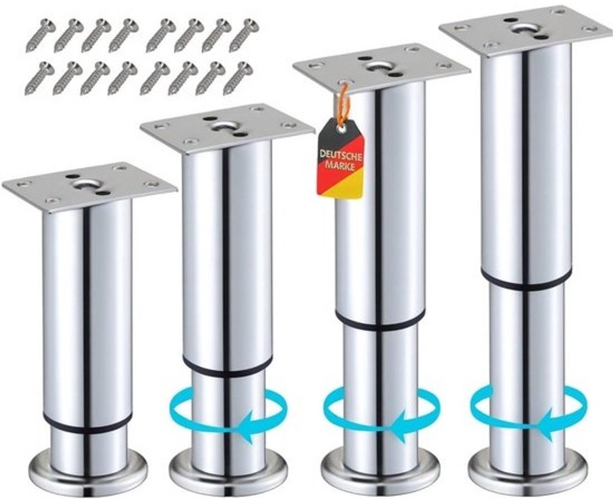 Set van 4 - verstelbare metalen meubelpoten - In hoogte verstelbaar - voor kast, tafel of bank