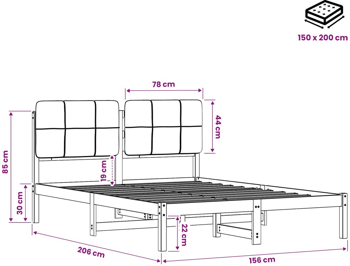 vidaXL Bedframe - met - gestoffeerd - hoofdbord - Whitewash - en - lichtgrijs Whitewash en lichtgrijs